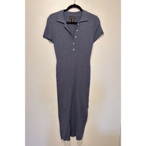 House of Harlow 1960 Women's Gray Blue Knit Midi Collared Button Sweater Dress M